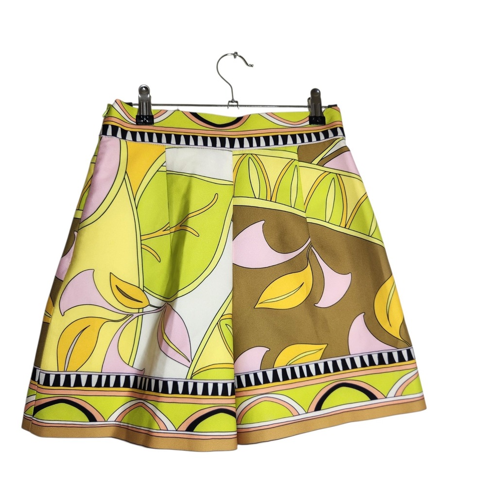 Zara Womens Retro Geometric Botanical Print High Waist Shorts Green Brown S